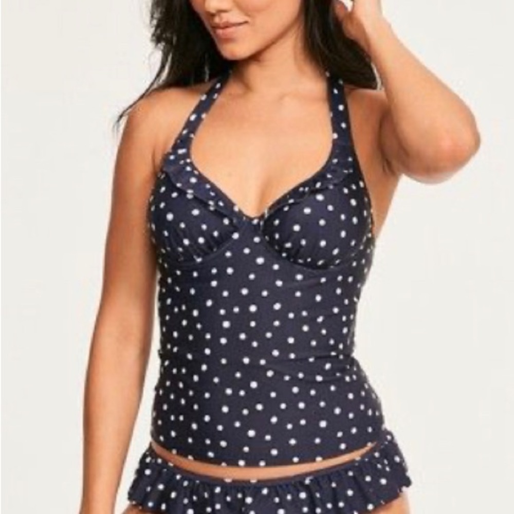 FigLeaves Sorrento Spot Underwire Halter Tankini Top